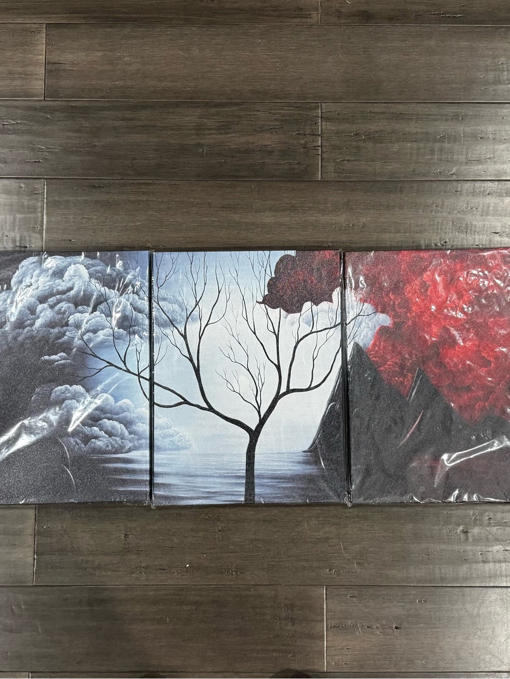 🆕 Abstract Triptych Tree Canvas Wall Art in Blue, Black and Red